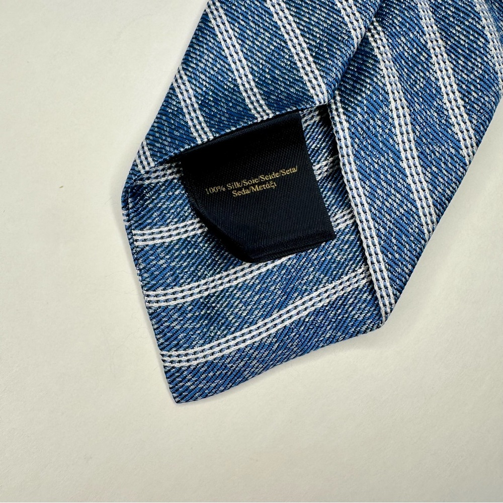 Red Fleece BROOKS BROTHERS Untipped Denim Blue White Striped Slim Silk Tie 2.25” - Picture 6 of 7
